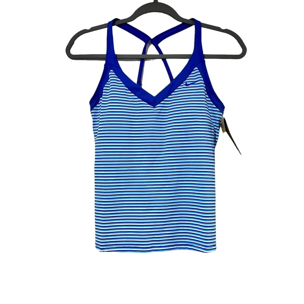 Nike Stripe V- Neck Tankini Blue‎ S